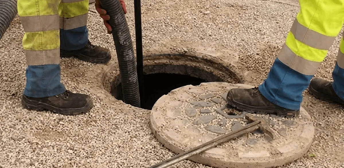 Drain cleaning crew clearing a sewer access point with professional equipment in Columbia, MO